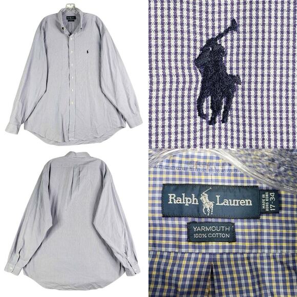 Polo Ralph Lauren Shirt Oxford Button Down Purple Plaid LS Size XL Blake - Picture 1 of 9